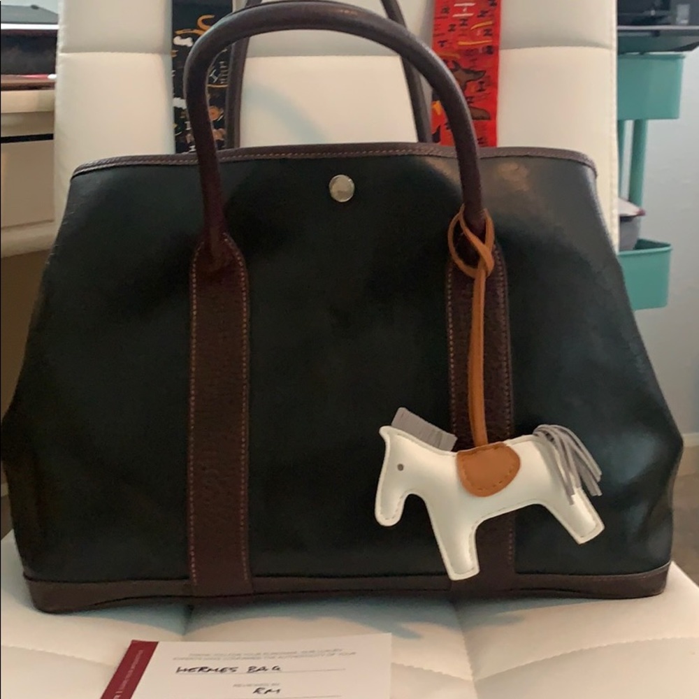 Hermes Garden Party Amazonia Leather Tote blk/brn with dust bag included